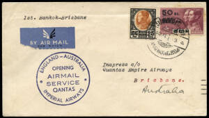 Dec.1934 (AAMC.469.l&p) Bangkok - Brisbane and Batavia - Brisbane covers carried on the first flights associated with the opening of the QANTAS - Imperial Airways service between England & Australia. Cat.$325.