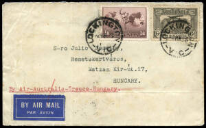 DESTINATIONS: 4 Mar.1935 commercial cover from LOCKINGTON, Vic flown to HUNGARY via Greece (rated 2/-); and 5 Mar.1935 commercial cover from Melbourne to FRANCE via England (rated 1/9). Both with arrival b/stamps. Also, July 1936 cover flown from Sydney t