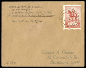 15-23 July 1935 (AAMC.509a) Darwin - Derinallum cover flown & signed on reverse by J.V.Fairbairn, MP, on his Round Australia flight in a Dragonfly. [12 flown].