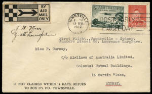 18 May 1937 (AAMC.730d) Townsville - Sydney cover, flown aboard the Junkers 86 "Lawrence Hargrave" and signed by the crew members, McLaughlin & Kerr. [12 flown].