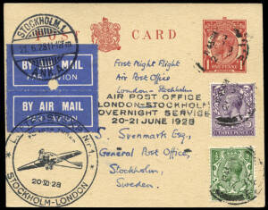 1928-39 collection of flown postcards on annotated pages, illustrating the changing postal rates. To various destinations incl. 1st flights, night flights and 1st flights at altered rates. Various frankings, interesting informative group that can be furth