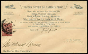 1927-34 useful group with 14 Feb.1927 Karachi - Lahore flown cover with violet 3 line cachet on front & reverse "..... WITH MESSRS STACK & LEETE", 60 carried; 19 May 1927 Basra - Cairo flown cover with boxed 3 line cachet; 1 Jul.1927 Calcutta - Calcutta c