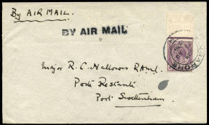 1926 (Aug.23) Singapore - PORT SWETTENHAM, cover flown by N Vincent's Air Survey Co. Endorsed and h/s "BY AIR MAIL" with Port Swettenham cds backstamp. Small number flown. Also, 23 Aug.1926 flown cover Singapore - KUALA LUMPUR, by N Vincent's Air Survey C