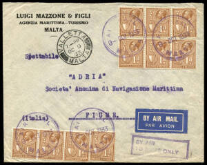 Malta & Cyprus group with 3 flown covers by the Societa Anomina de Navigatione Aerea, 19 Jun.1931 Valletta - Naples & Valletta - London - USA plus 9 Oct.1933 Valletta - Fiume; 2 Imperial Airways covers, 16 Apr.1932 London - Cyprus and 22 Apr.1932 Cyprus -