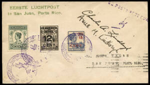 25 Sept.1929 (Muller.7) Paramaribo - San Juan, Porto Rico flown cover with violet flight covers signed by both Charles and Annie LINDBURG. With San Juan backstamp.