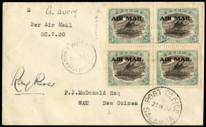 21 July 1930 (AAMC.P20) Port Moresby - Salamaua - Lae cover, flown and signed by pilot Ray Parer for MorLae Airline Ltd.