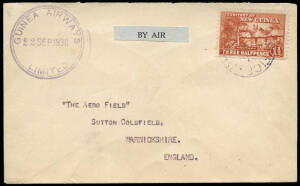 18 Aug. & 22 Sept. 1930 (AAMC.P21 & 25) Wau - Rabaul covers, flown for Guinea Airways and both showing the round violet cachet used on all mail carried by the airline. Ex Ray Kelly.