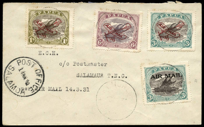 14 Mar.1931 (AAMC.P29) Port Moresby - Salamaua cover, flown by Guinea Airways. AAMC reports 'four covers are known'.