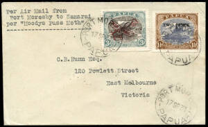 24 Sept. 1931 (AAMC.P32) Port Moresby - Samarai cover, flown by P.H.Moody on the inaugural flight over this route. The 3d Airmail overprint with well defined "rift in clouds" variety. [10 flown]. Ex Ray Kelly