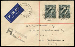 19 July 1932 registered airmail cover from Madang - Salamua - Wau; carried "per favour" by pilot, Harold Woodman, who was the District Officer at Madang and patrolled in the area by air.