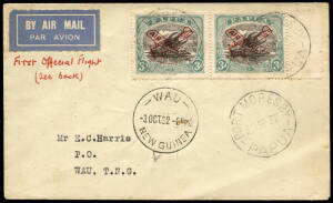 30 Sept.1932 (AAMC.P47) Port Moresby - Salamaua - Wau cover, flown by Orme Denny & Frank Drayton for Guinea Airways in a Junkers F13; with details of the flight on reverse. This was the first flight of a contract arrangement with the Papuan Government for