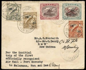 30 Sept.-17 Oct.1932 (AAMC.P47/48) Port Moresby - Salamaua - Lae - Port Moresby cover, flown by Orme Denny & Frank Drayton for Guinea Airways. This is one of few covers carried in both directions on these contract flights. Ex Ray Kelly.