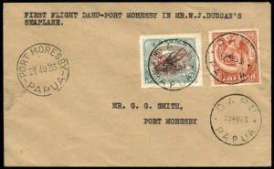 21 Aug.1933 (AAMC.P65) Daru - Kerema - Port Moresby cover, flown by W.J.Duncan for Rabaul Airways Syndicate. The flight was intended to demonstrate the feasibility of establishing a seaplane service based in Rabaul. A small mail was carried.