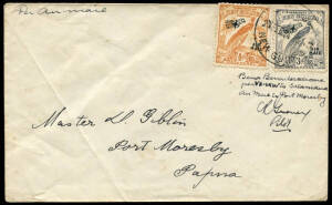 26 Feb.1934 (AAMC.P67) Bena Bena - Salamaua - Port Moresby cover, flown, signed & endorsed by C.R. "Bob" Gurney in a Junkers F13 for Guinea Airways. As there were no postal facilities at the newly established Bena Bena aerodrome, the cover one of only 3 f