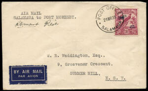 21 Mar.1935 (AAMC.P77 - new listing) Salamaua - Port Moresby cover to Sydney, flown and signed by R.O.Mant for W.R.Carpernter & Co. (formed in Jan.1933); this being the first recorded airmail carried by the company.