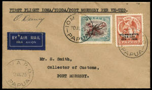 29-30 Aug.1935 (AAMC.P86-7) Port Moresby - Ioma and return covers, flown & signed by Orme Denny for Guinea Airways in a Junkers 34. [95 & 54 flown, respectively].