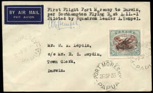 7 Sept.1935 (AAMC.P90) Port Moresby - Darwin cover, flown & signed by Squadron Leader A.E.Hempel in an RAAF Southampton Flying Boat. Backstamped at DARWIN 27 NOV.