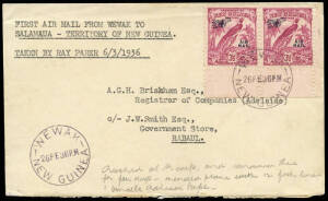 6 Mar.1936 (AAMC.P96) Wewak - Salamaua cover, flown by Ray Paper for Pacific Aerial Transport in a Fairey 111F. The flight over a distance of approximately 500km, took five days as a consequence of a crash at Kaup (less than 50km from Wewak) which necessi