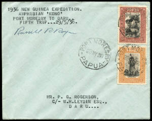 28 May 1936 (AAMC.P103) Port Moresby - Daru cover, flown & signed by Russell Rogers on the fifth and final flight of the Second Archbold Expedition. Backstamped on arrival. [12 flown]. Ex Ray Kelly.