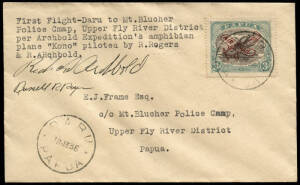 18 June 1936 (AAMC.P104) Daru - Mount Blucher cover, flown and signed by Archbold and Rogers in the "Kono", the Fairchild NR777 Amphibian which they had used for the Second Archbold Expedition. The mail was dropped by parachute as the plane was unable to 