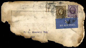 22 Aug. 1936 (AAMC.P104a) England - Australia - Wau part cover, carried on the ill-fated "Athena", which caught fire at Delhi. With 8 Oct.1936 printed letter from the PMG, Sydney explaining how the circumstances to the addressee. Ex Ray Kelly (whose write