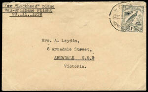 23 Nov.1936 (AAMC.P108a variant) Wau - Sydney cover, carried by Tommy O'Dea & Les Ross via Port Moresby and Brisbane for Guinea Airways in a Lockheed Electra. Ex Ray Kelly, who reports a "Small Unofficial Mail carried".