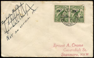 25 Jan.1938 (AAMC.P125) Sydney - Port Moresby - Kerema - Madang cover, flown and signed by Barbara Hitchins in her DH Gipsy Moth; the inscription of which has been crossed out by a postal official who has added the notation "NOT AN OFFICIAL MAIL". [2 flow