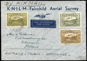 3 July 1939 (AAMC.P138a) Salamaua - Townsville airmail cover, addressed to Holland, for the K.N.I.L.M. - Fairchild Aerial Survey joint venture. The exploration and survey flights began in October 1938 and ceased in mid-1940. Sent by F.C.Polderman, radio o