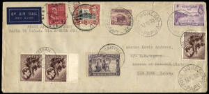 29 Mar.1939 (AAMC.P144c) Archbold Expedition flight cover, a variant from Port Moresby to New York, per "Guba II" with adhesives and postmarks from Sydney, Sychelles, Kisimu (Kenya), Coquilhatville (Belgian Congo) & New York.