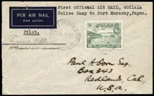 4 Jan.1940 (AAMC.P150) Goilala Police Camp - Port Moresby cover, flown and signed by Tommy O'Dea for Guinea Airways. This was the first airmail flight from the camp. Ex Ray Kelly.