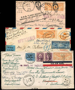 1934-39 fascinating collection of commercial usages of the 6c Winged Globe in a range of intersting combinations on mail to foreign destinations, destinations incl. Bermuda, Mexico, Argentina, Virgin Islands, Java, Jamaica, Eritrea, China, New Zealand, Au