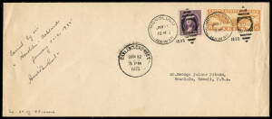 AMELIA EARHART SOLO TRANS-PACIFIC FLIGHT: Honolulu, Hawaii Jan.11, 1935 cancels tie adhesives to envelope carried by Amelia Earhart on the first solo flight by a woman crossing the Pacific from Hawaii to California. No.34 of only 49 covers carried. Endors