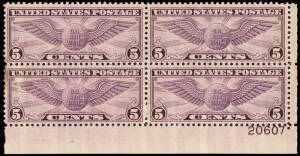 1930 (Sc.C12) 5c violet Winged Globe Plate No. blks of 4 (3, diff. plate numbers)), Plate No. blks of 6 (2) and 2 singles with Plate Nos.