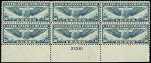 1931-32 (Sc.C17) 8c olive bistre Winged Globe plate No. blks of 4 (2) & single; also 1939 (Sc.C24) 30c dull blue plate No. blk of 6 and another blk of 4.