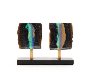 PIPE OPAL: Boulder Opal matrix "Pipe Opal", split, 115.3g, from Yowah, Queensland. [A Pipe Opal is formed in a tubular shape, probably replacing a twig or tree root].