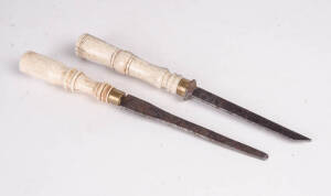 Two whalebone and steel sailors chisels, 19th century. 27.5cm and 27cm long