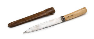 Whaler's knife with Whalebone grip & leather scabbard, 19th century. 46cm