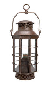 A rare lamp from Australia’s free settler history. This “Candle Lanthorne” was made available to free settlers for their sea voyage to Australia where compartment lighting was very dim. The brass label on the lamp is inscribed: “Price Patent Candle Compan