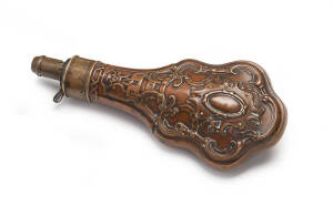 Powder flask with embossed motif, 19th century. 21.5cm