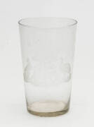 Glass beaker with etched coat of arms "Advance Australia", circa 1888. &nbsp;Height 13cm