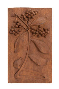 ROBERT PRENZEL (school of) carved floral panel, pencil inscription verso "Miss Dowdell, Albion Park". 21 x 35cm