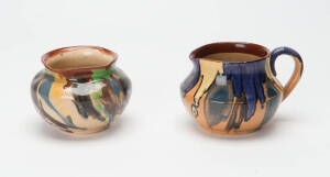 PPP Premier Pottery Preston squat vase & milk jug both dribble glazed. 6.5cm & 7cm