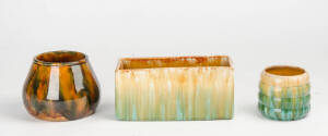 JOHN CAMPBELL Tasmanian pottery flower trough (length 20cm) & 2 vases 10cm & 8cm. (3 items)