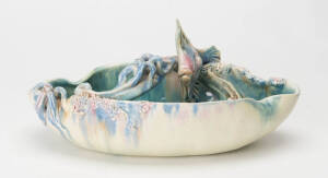 CASTLE HARRIS: Pottery fruit basket with marine motif. Incised &nbsp;Height 12cm, width 28.5cm, depth 17cm