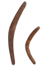 Two boomerangs from the private collection of renowned explorer & anthropologist ALFRED HOWITT. Western New South Wales (74cm) & South Eastern Australian (45cm) origins, 19th century.&nbsp;Howitt was appointed leader of the Victorian Relief Expedition in searc