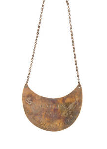 Aboriginal breast plate "Colin King of Wallambata & Byron Plains"" circa 1850s. Width 15cm
