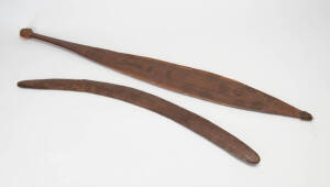 WOOMERA & BOOMERANG: West Australian origin, early to mid 20th century. 88cm & 62cm.