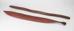 WOOMERA & DIGGING STICK: Central deserts region, early to mid 20th century. 85 & 93cm.