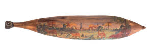 EWALD NAMATJIRA (1930 - 1984) hand painted woomera, signed lower center, circa 1950's. 74cm.