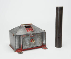 Ballarat gold fields tinware&nbsp;map canister by John Hollway (ex Major Ted Millet/Montrose cottage); plus early Ballarat tinware money box with Penhalluriack mark. Largest 26cm.
